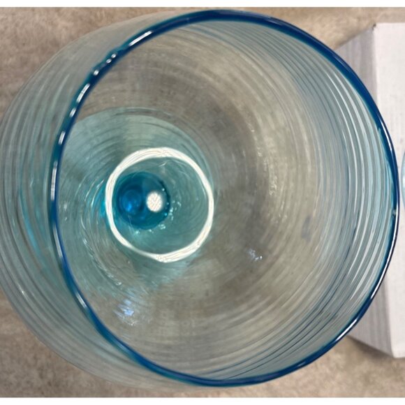Aqua Blue Swirl Glass Goblets Vase Centerpiece Empoli Style Huge 10" Hand Blown - Picture 3 of 10